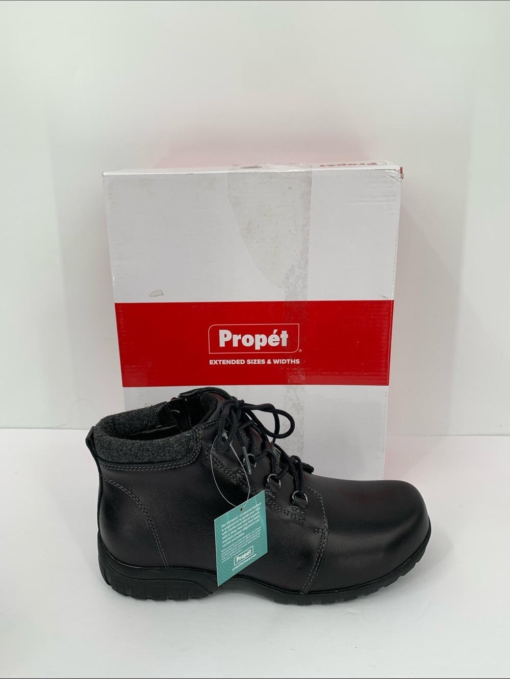 Propet Delaney ankle boots shoe zipper black leather lace-up women new 9 WIDE 9W